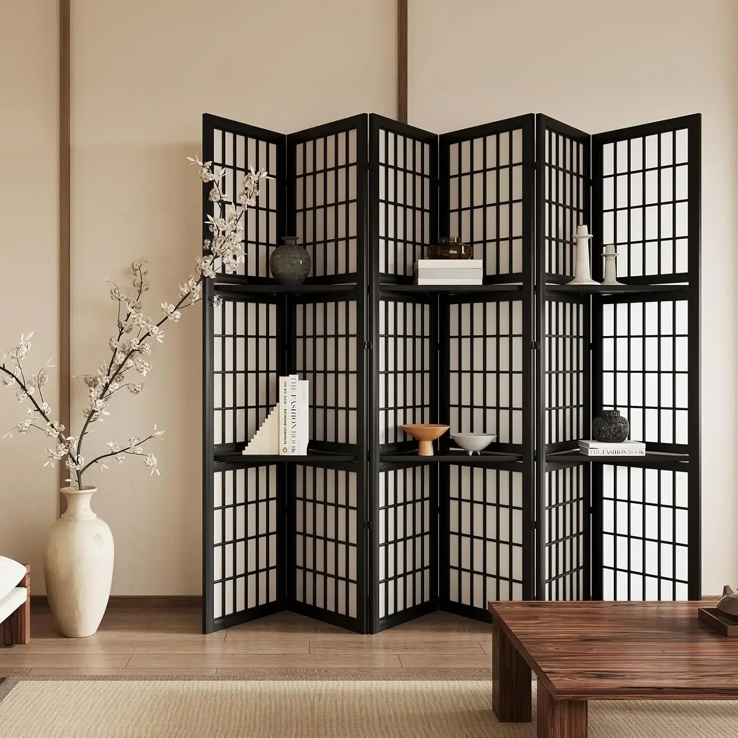 Shoji Screen Divider - 6 Panel 5.6ft Folding Portable Room